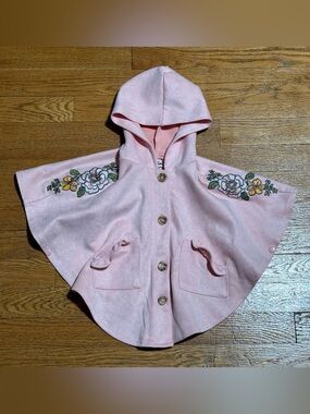 Little Lass Girls (2T) Pink Embroidered Faux Suede Hooded Pancho (EUC)
